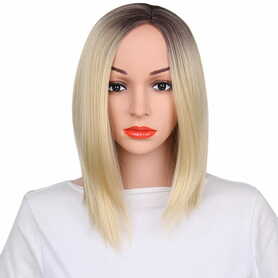 Dark Roots Ombre Bob Wig Heat Resistant Fiber - Cream