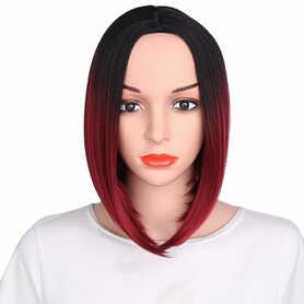 Dark Roots Ombre Bob Wig Heat Resistant Fiber -DRed