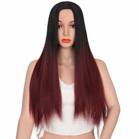 Dark Roots Ombre Long Bob Wig Heat Resistant Fiber - DRed 30 inches