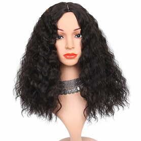 Long Black Synthetic Kinky Curly Heat Resistant Wig - Full Lace