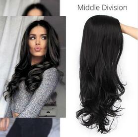 Black Synthetic Hair Wigs Middle Division Long Wave Wig Glueless Heat Resistant None Lace Wig