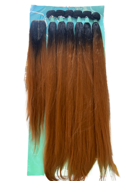 Durable Premium Quality Long Ombre Straight 30 Inches Synthetic Weave With Closure - One Pack Solution