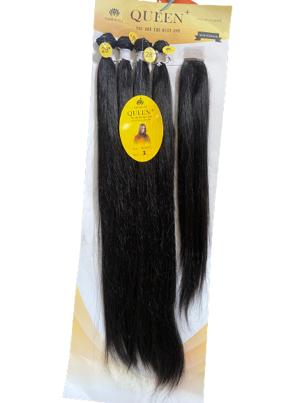 Thormona Queen 28 Inches Long Straight Synthetic Weave - With closure