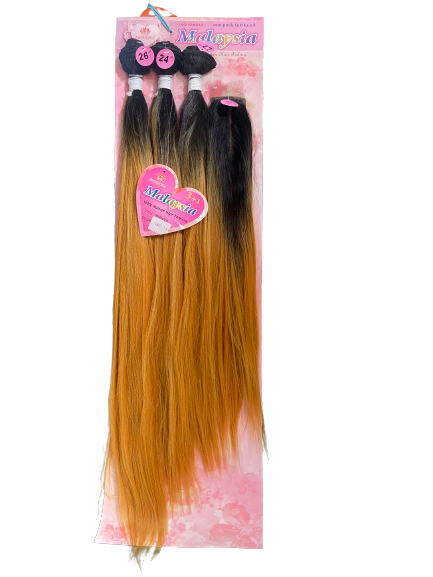 Thormona Malaysia 22"24"26" Long Ombre Straight Synthetic Weave - With closure