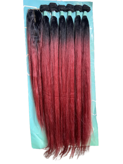 Durable Premium Quality Long Ombre Straight 30 Inches Synthetic Weave With Closure - One Pack Solution