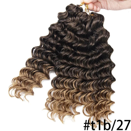 Deep Wave Crochet Braids 3Pcs/Pack 10 Inch Bouncy Curl Synthetic Hair Extensions (Two Packs for Full Head)