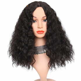 Long Black Synthetic  Kinky Curly Heat Resistant Wig - Full Lace